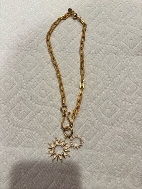 Gold Sunburst Paperclip Chain Necklace with Pavé Halo Charm